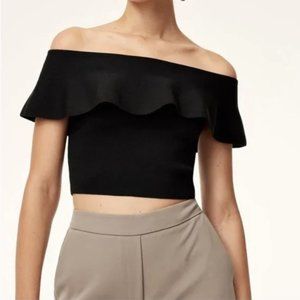 Aritzia Babaton knit off shoulder top with semi ruffle XS